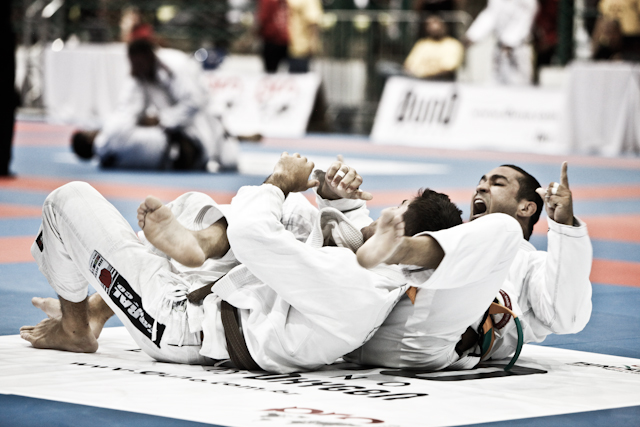 Davi Ramos celebrates a submission at the WPJJ Trials Gramado