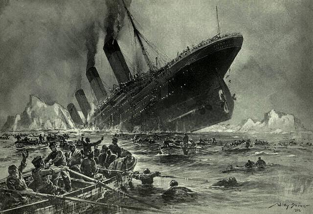 O Titanic, em clássica obra de Willy Stower, 1912.